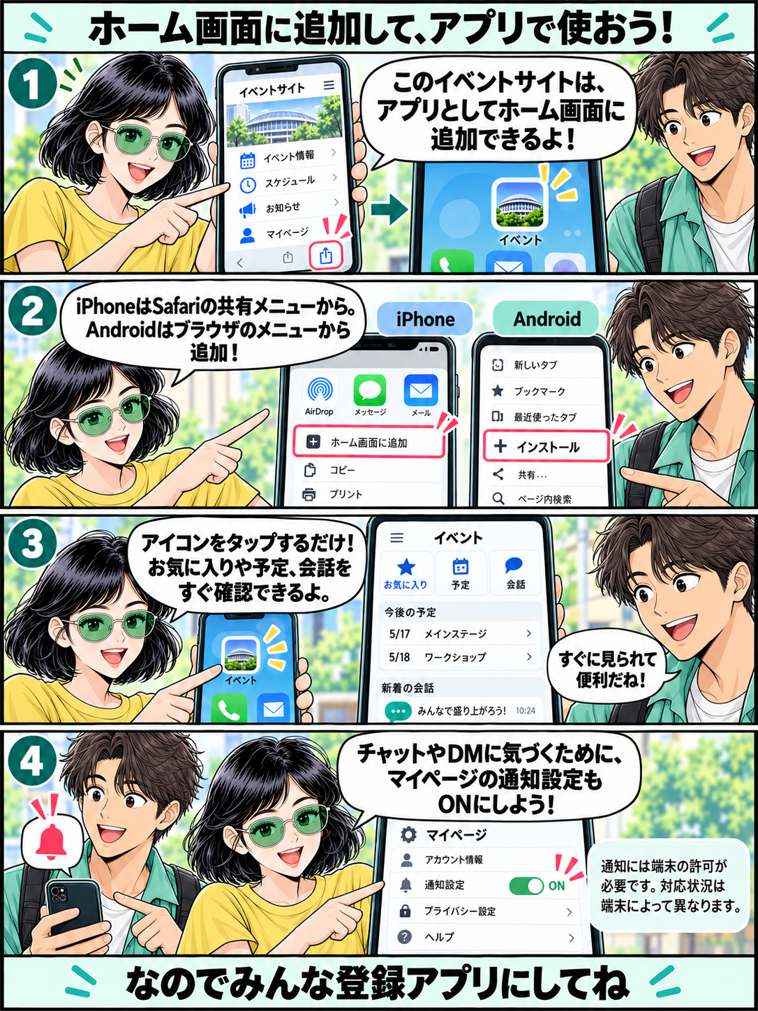 4コマ漫画:ホーム画面に追加して、アプリで使おう!