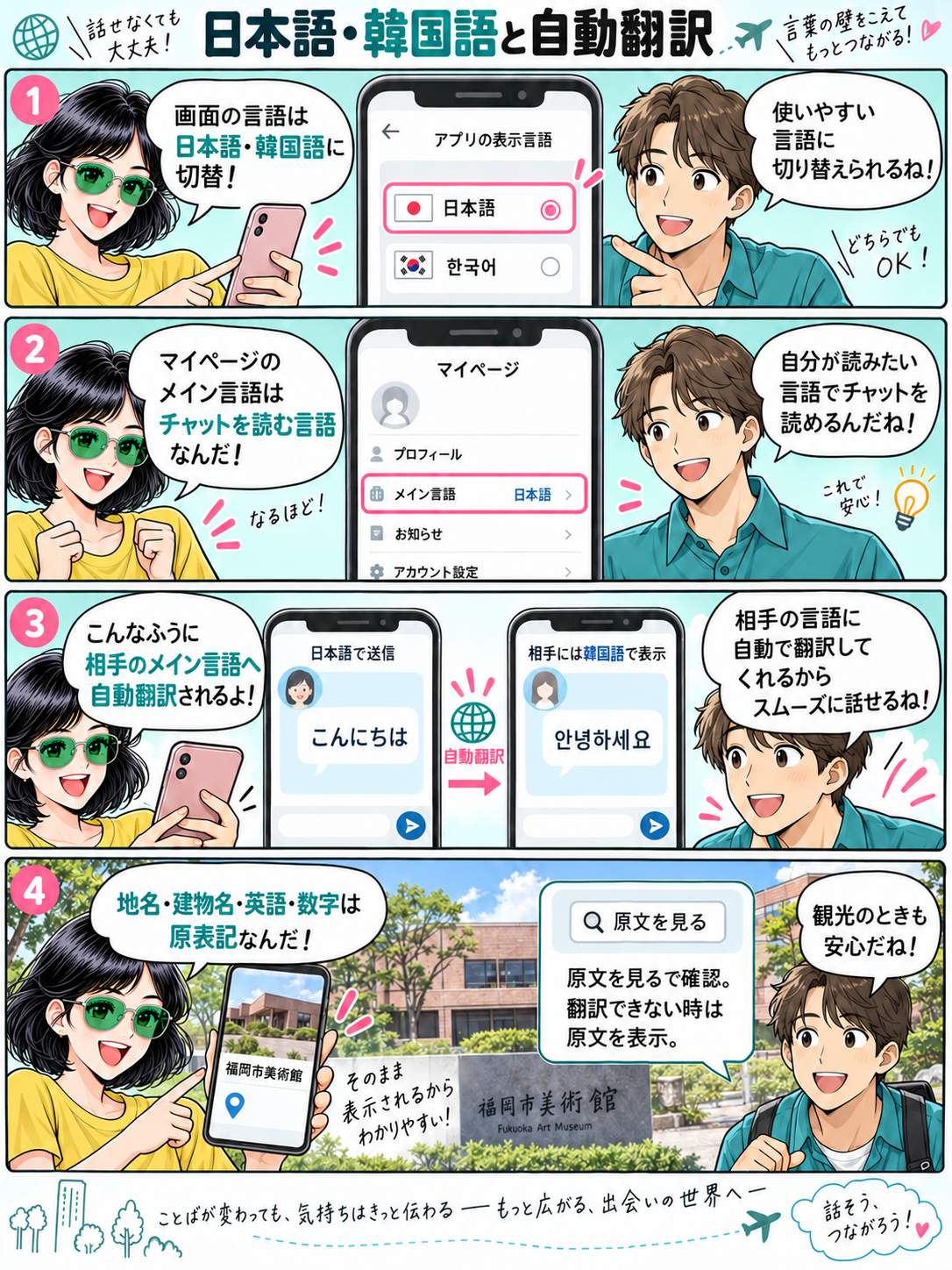 4コマ漫画:日本語・韓国語と自動翻訳